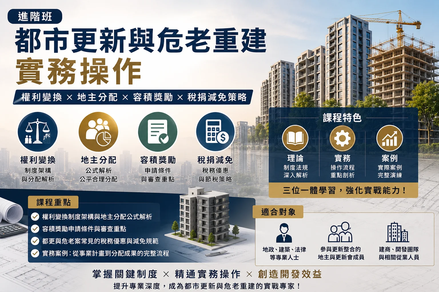 進階班（2天，8小時）權利變換與地主分配、容積獎勵與稅捐減免